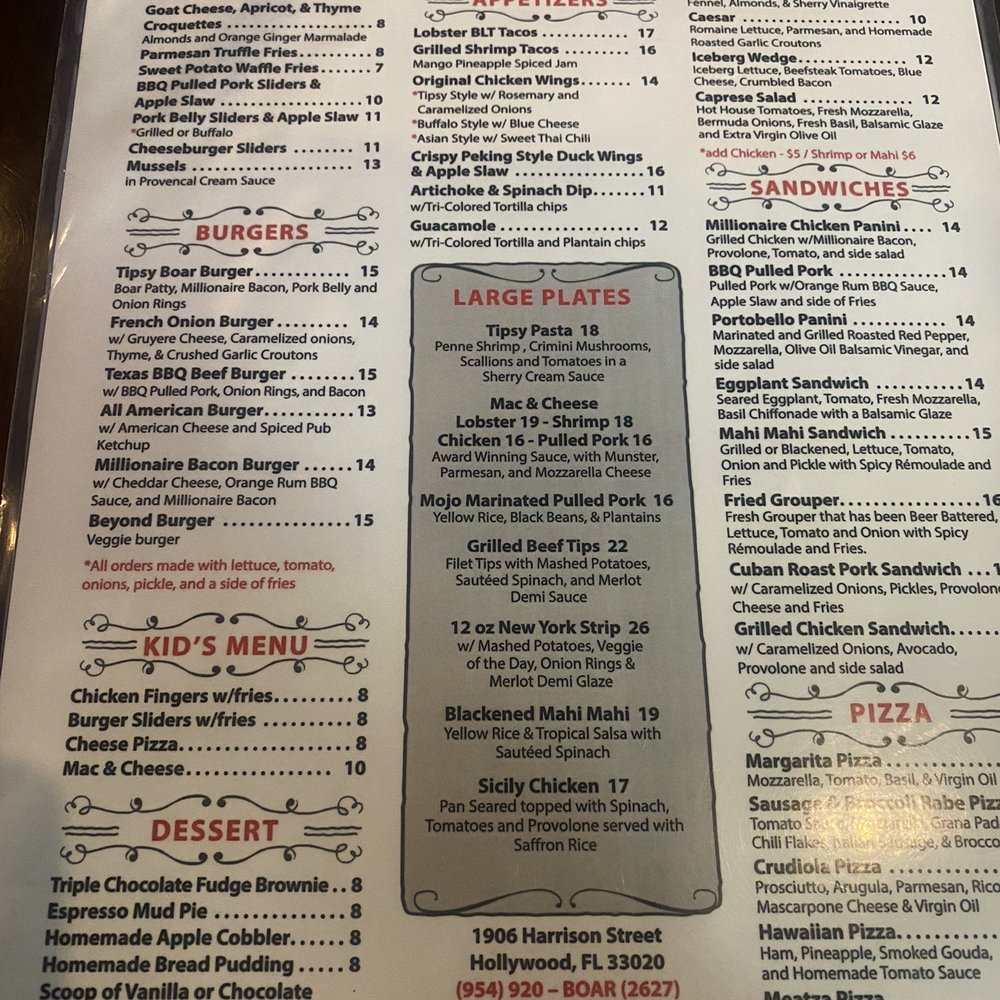 The Tipsy Boar - Menu - New American Near Me - Hollywood, Florida The Tipsy Boar - Menu - New American Near Me - Hollywood, Florida
