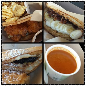 Bruxie - The Elvis, Buttermilk Fried Chicken And Waffles, Creme Brulee, and Tomato Soup - Sandwiches Near Me - Orange, California Bruxie - The Elvis, Buttermilk Fried Chicken And Waffles, Creme Brulee, and Tomato Soup - Sandwiches Near Me - Orange, California