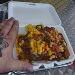 Chili and macaroni and cheese stuffed