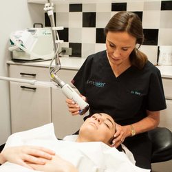 PritiSkin - Dr. Mary Pritikin treating a patient using the Halo - a Hybrid Fractional Laser treatment with little to no downtime or pain