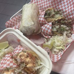 Fish tacos, asada tacos and the amazing pork belly burrito! Fish tacos, asada tacos and the amazing pork belly burrito!