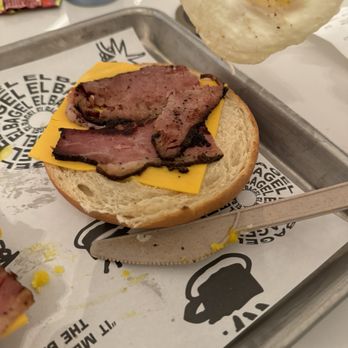 El Bagel - Pastrami egg bagel - (open faced extra charge). This is the pastrami under egg. Also, Cheese not melted. Would not order again. 7/3/24 - Bagels Near Me - Las Vegas, Nevada