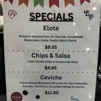 Lola 55 - specials menu 6/12/25 - Mexican Near Me - San Diego, California
