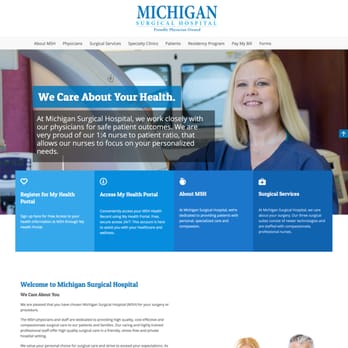 Devine Portfolio - Michigan Surgical Hospital (www.michigansurgicalhospital.com) - Home page, WordPress Website by DevinePortfolio - Graphic Design Near Me