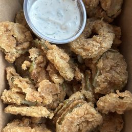 Crispy fried pickles and homemade ranch