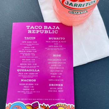 Taco Baja Republic - Menu and guava Jarritos - Food Trucks Near Me - Miami, Florida Taco Baja Republic - Menu and guava Jarritos - Food Trucks Near Me - Miami, Florida