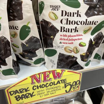 Trader Joe's - Dark chocolate bark with nuts and jalapeño's - Grocery Near Me - Henderson, Nevada Trader Joe's - Dark chocolate bark with nuts and jalapeño's - Grocery Near Me - Henderson, Nevada