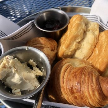 Leeland House - Biscuit and Croissant basket. Champagne-fig butter was phenomenal - Breakfast & Brunch Near Me - Houston, Texas