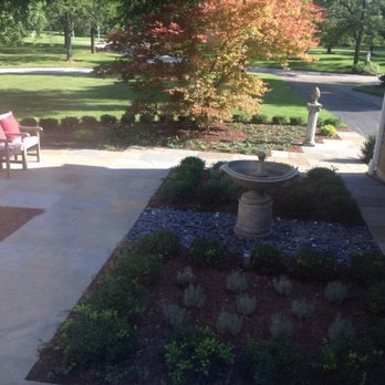 The Barn Landscape Design Build - Fountain between Boxwoods and Phenomenal Lavender - Landscaping Near Me - Barrington, Illinois