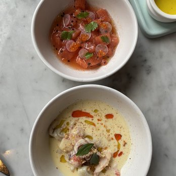 Pammy's - Chilled corn soup and king salmon crudo - Italian Near Me - Cambridge, Massachusetts Pammy's - Chilled corn soup and king salmon crudo - Italian Near Me - Cambridge, Massachusetts