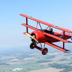 Great War Flying Museum - Our replica Fokker Dr.I, painted in the iconic red colour scheme of the "Red Baron"