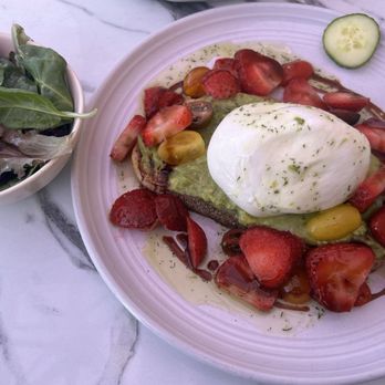Lavender Cafe & Bistro - My burrata on Avocado toast with strawberries and a side salad - soo good - Cafes Near Me - Naples, Florida