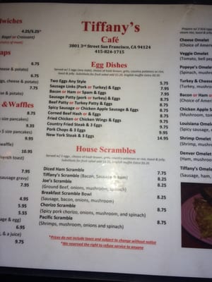 Menu photo 6 Tiffanys Cafe San Francisco, CA Menu photo 6 Tiffanys Cafe San Francisco, CA