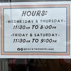 Wonderland & Sea - Hours of operation