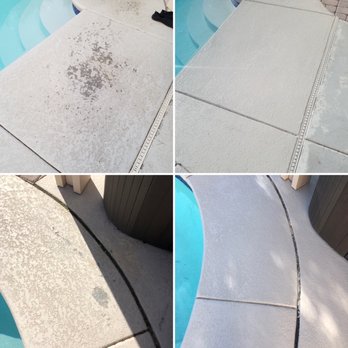 Concrete Texturing - Before and after of resurfaced and painted cool deck - Flooring Near Me - Las Vegas, Nevada