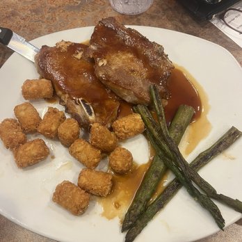 Perkins American Food - Pork chops with Teriyaki, asparagus and tots - Bakeries Near Me - Lady Lake, Florida Perkins American Food - Pork chops with Teriyaki, asparagus and tots - Bakeries Near Me - Lady Lake, Florida