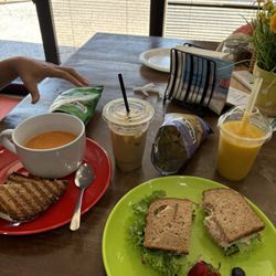 The Well In Spring - Chicken salad sandwich and tomato basil soup.