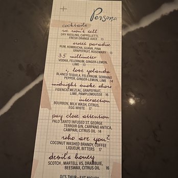 Persona - (Sep 2022) Front menu - Cocktail Bars Near Me - San Francisco, California