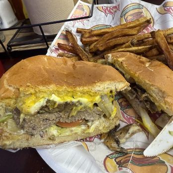 The Burger House - Mushroom Swiss w grilled onions - Burgers Near Me - Garland, Texas The Burger House - Mushroom Swiss w grilled onions - Burgers Near Me - Garland, Texas