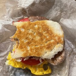 Landmark Restaurant - My tenderloin, egg, tomato and mayo biscuit!