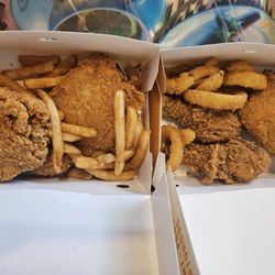 Church's Texas Chicken - Six piece chicken with fries and onion rings