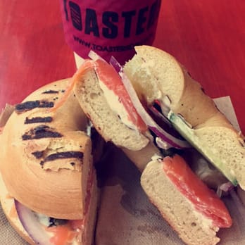 Toasters - Smoked salmon and cream cheese bagel sandwich with a small coffee - Sandwiches Near Me - Salt Lake City, Utah