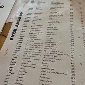 Ever Andalo - Wine list - Italian Near Me - Charlotte, North Carolina