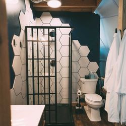 Tennessee Glamping - Full Bathroom inside Eagles's Nest, a glamping dome in Savage Gulf, Tennessee.