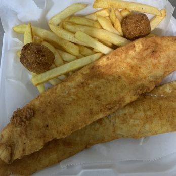 JC’s Fresh Seafood - a fish and chips meal in a styrofoam container - Seafood Near Me - Jacksonville, Florida