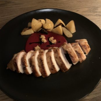 Hestia - Chicken and potatoes with a beet sauce - New American Near Me - Austin, Texas