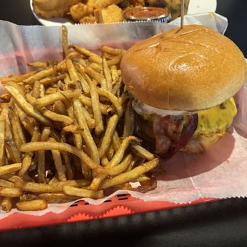 Woody's Diner - And the dusty burger with fries never thought I would want more peanut butter on my burger - Diners Near Me - Russells Point, Ohio Woody's Diner - And the dusty burger with fries never thought I would want more peanut butter on my burger - Diners Near Me - Russells Point, Ohio