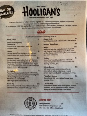 Menu photo 1 Hooligans Pub Boise, ID Menu photo 1 Hooligans Pub Boise, ID