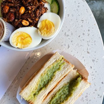 Kopitiam - Nasi Lemak (left) and Kaya Butter Toast (right) - Malaysian Near Me - New York, New York