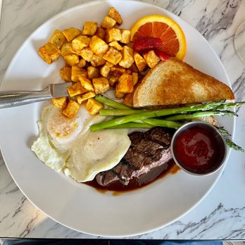 133 West - Steak and eggs with asparagus and home fries. - Southern Near Me - Kings Mountain, North Carolina
