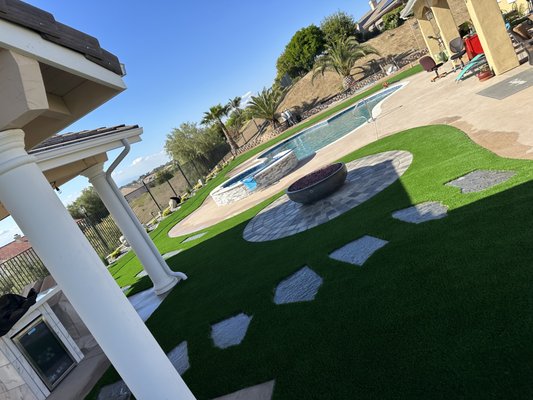Artificial Turf Installation @Riverside, CA - This was a new house from our customer and he wanted us to get a better look. We did 3,000sqfts of artificial turf which was almost all of his backyard, around the pool and driveway entrance. They were really in love with their yard after we made all of their expectations.