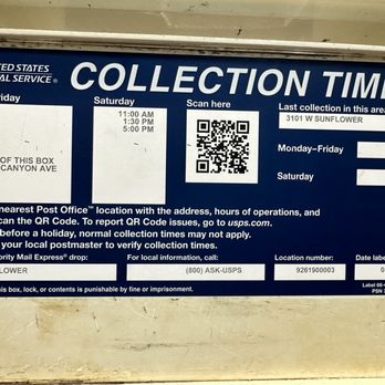 United States Postal Service - Mail Collection Times for this location! - Post Offices Near Me - Irvine, California United States Postal Service - Mail Collection Times for this location! - Post Offices Near Me - Irvine, California
