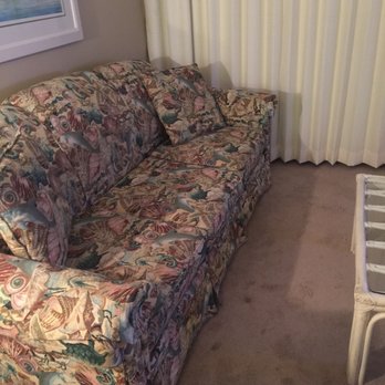 Edgewater Beach & Golf Resort - Old couch & stained carpet - Hotels Near Me - Panama City Beach, Florida