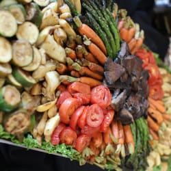 Sapphire Catering - Grilled Vegetable Platter--grilled asparagus, tomatoes, yellow squash, zucchini, carrots, and Portobello mushrooms