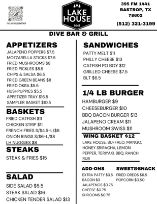 Menu photo 1 Lakehouse 1441 Bastrop, TX Menu photo 1 Lakehouse 1441 Bastrop, TX