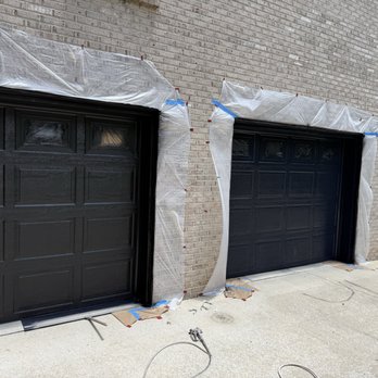 Connect Painting - After: Garage doors professionally sprayed with black paint. - Painters Near Me Connect Painting - After: Garage doors professionally sprayed with black paint. - Painters Near Me