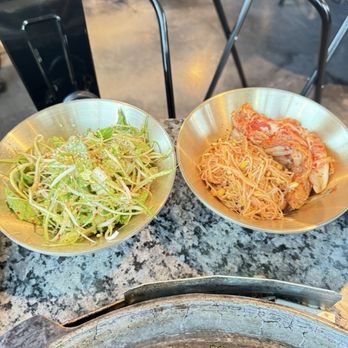 Don Sarang Original Korean BBQ - Salad, bean sprout and cabbage kimchi - Korean Near Me - Carrollton, Texas