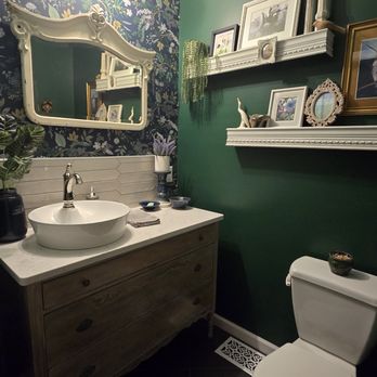 B&S Home Improvement - This room was formerly a hallway. Tile work at the new powder room vanity backsplash - General Contractors Near Me - Evansville, Indiana