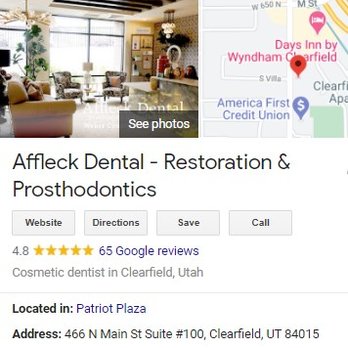 Affleck Dental - 4.8 Stars and 65 Google Reviews - General Dentistry Near Me - Clearfield, Utah Affleck Dental - 4.8 Stars and 65 Google Reviews - General Dentistry Near Me - Clearfield, Utah