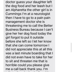 S & M Heavenly Pet Resort - A message she sent a family member about me
