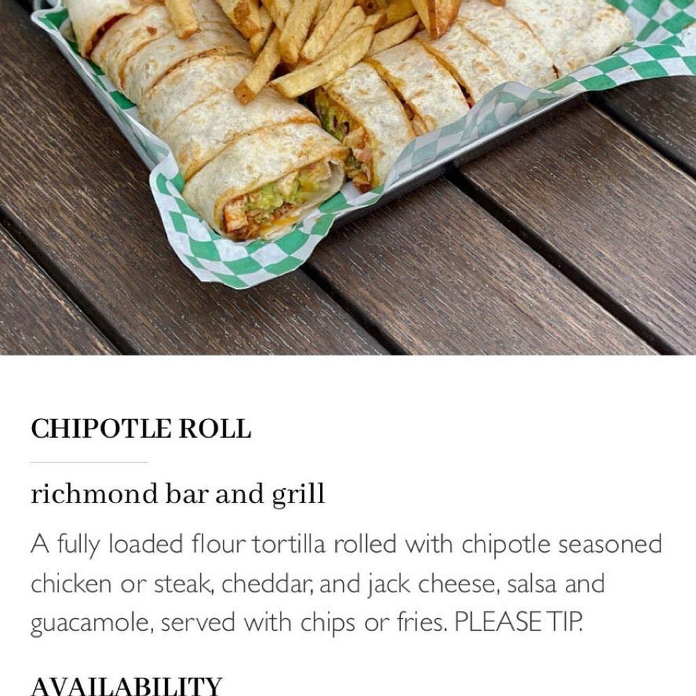 Richmond Bar & Grill - OTM Club Offer: Chipotle Chicken Roll - Bars Near Me - El Segundo, California Richmond Bar & Grill - OTM Club Offer: Chipotle Chicken Roll - Bars Near Me - El Segundo, California