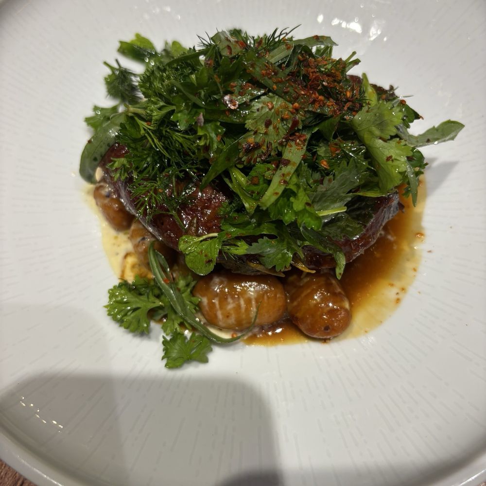 Katsin - Slow cooked beef cheeks on top of gnocchi with wafu sauce and fresh herbs. - Seafood Near Me - Glendale, California Katsin - Slow cooked beef cheeks on top of gnocchi with wafu sauce and fresh herbs. - Seafood Near Me - Glendale, California