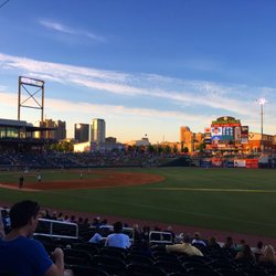 Birmingham Barons Baseball - View down 1st base line at sunset