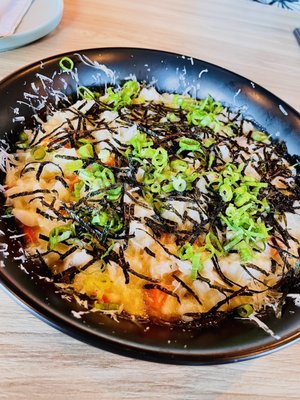 Photo of Incheon Restaurant - Annandale, VA, US. Abalone risotto with Pecorino Romano cheese, topped with shaved gim (dried seaweed) and green onion