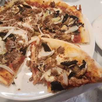 Marino's Italian Cafe - Pizza with mushrooms, onions, and olives. Holly was our server, she is awesome! Very authentic food. - Italian Near Me - Youngstown, Ohio