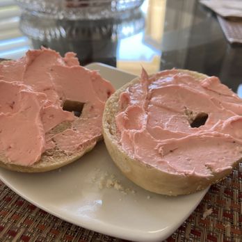 Big Apple Bagels - Folsom - Strawberry cream cheese on plain bagel - Bagels Near Me - Folsom, California Big Apple Bagels - Folsom - Strawberry cream cheese on plain bagel - Bagels Near Me - Folsom, California